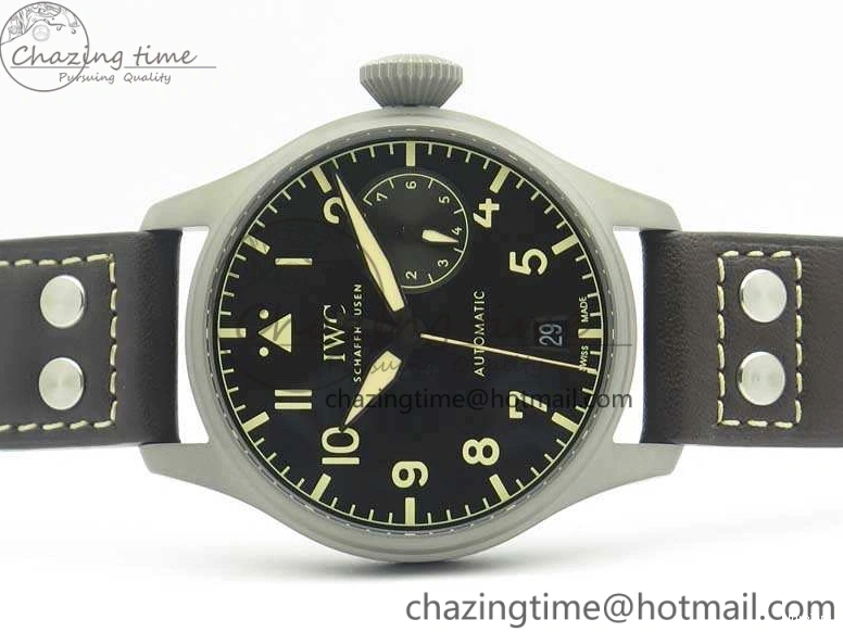 MIROTIME 0318 TimelessDesign Big Pilot IW510301 Satin-Polished SS YLF Best Edition Black Dial On Leather Strap A 7213
